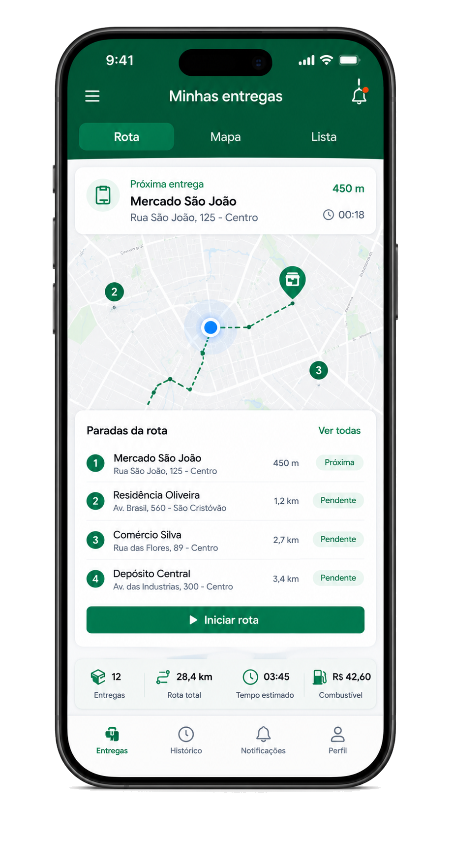 Aplicativo de entregas do System Gas exibido em um celular
